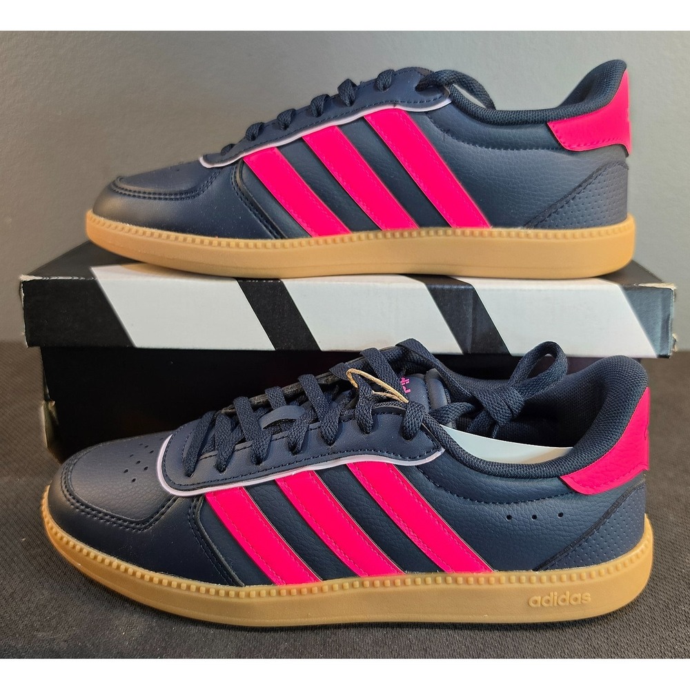 New Women 7 Youth 5.5 Adidas Breaknet Sleek J GS Black Hot Pink Gum Outsole